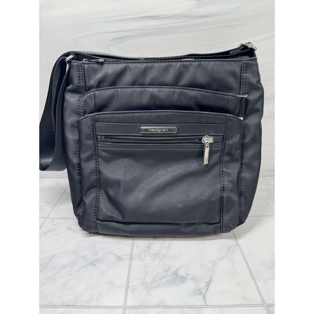 Hedgren Black Nylon RFID Crossbody Bag Adjustable Strap Travel Messenger